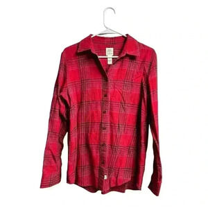 Lands' End Blake Shelton Flannel Shirt Women's Medium Red Buffalo Plaid